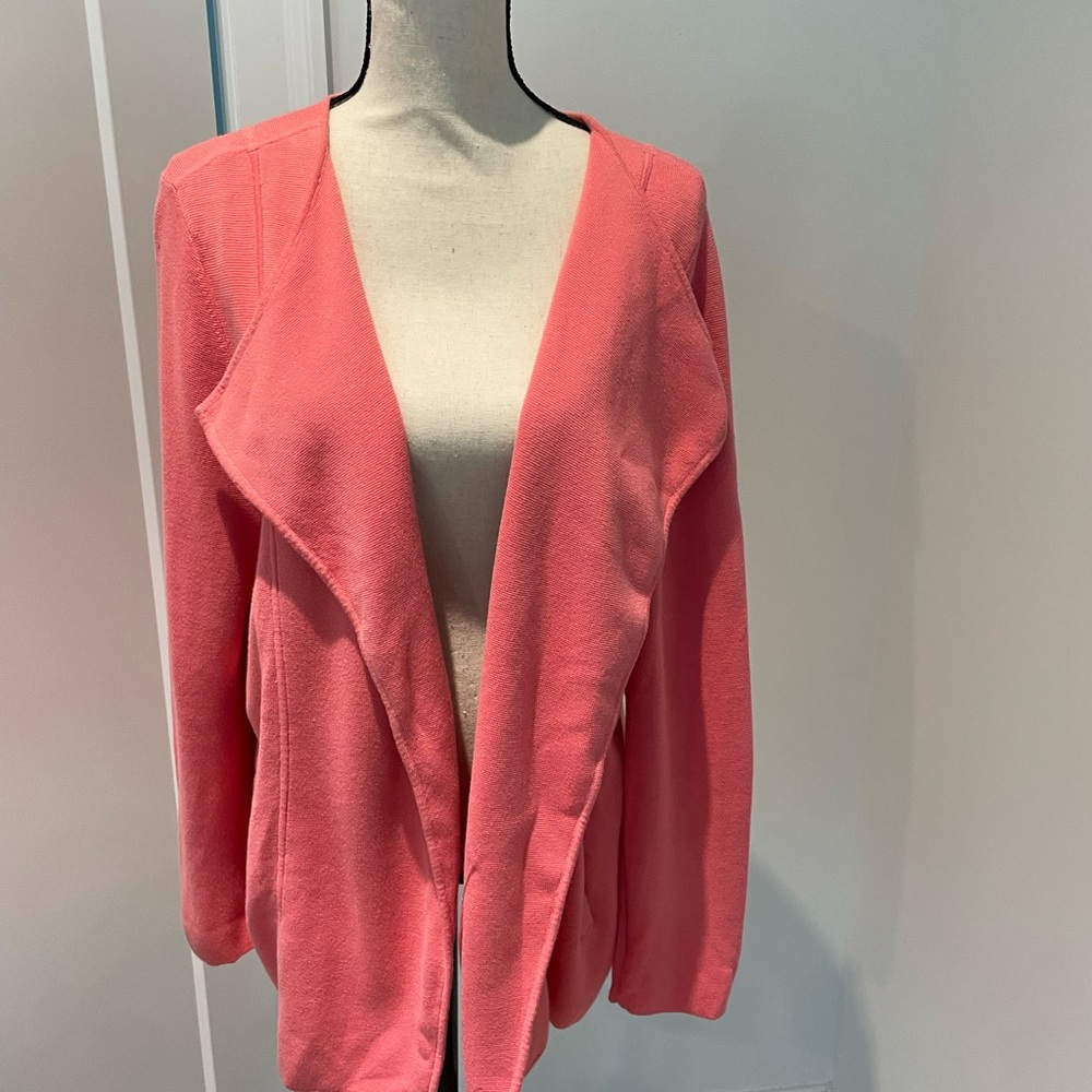 Talbots classic pink knit open front jacket